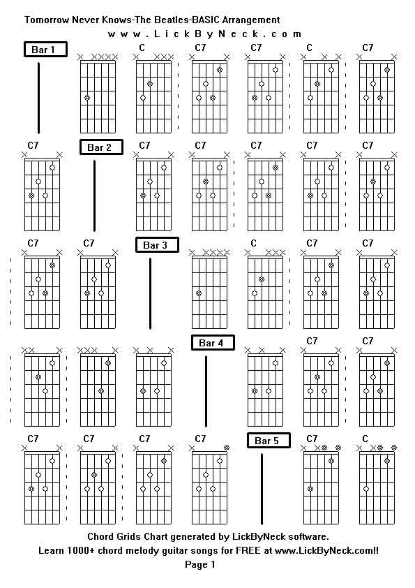 Chord Grids Chart of chord melody fingerstyle guitar song-Tomorrow Never Knows-The Beatles-BASIC Arrangement,generated by LickByNeck software.